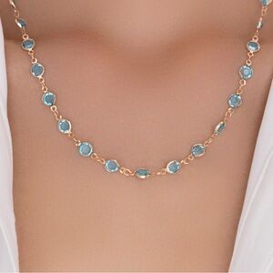 Shorter length Chanelle style necklace gold and light Turquoise crystals BNIB